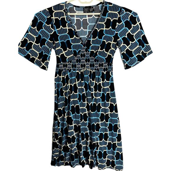 Suzie In The City Midi Dress Women Size M Blue V Neck Short Sleeve Y2K Retro - Picture 1 of 6